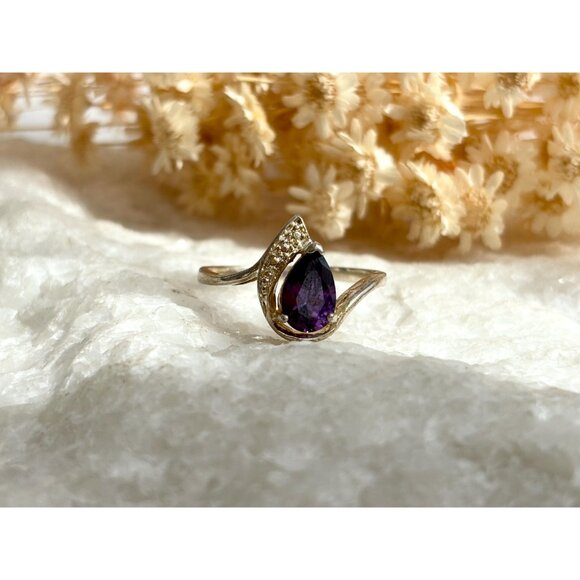 Amethyst Teardrop Vermeil 925 Sterling Silver Vintage Ring - sz 9.25 - Picture 6 of 9